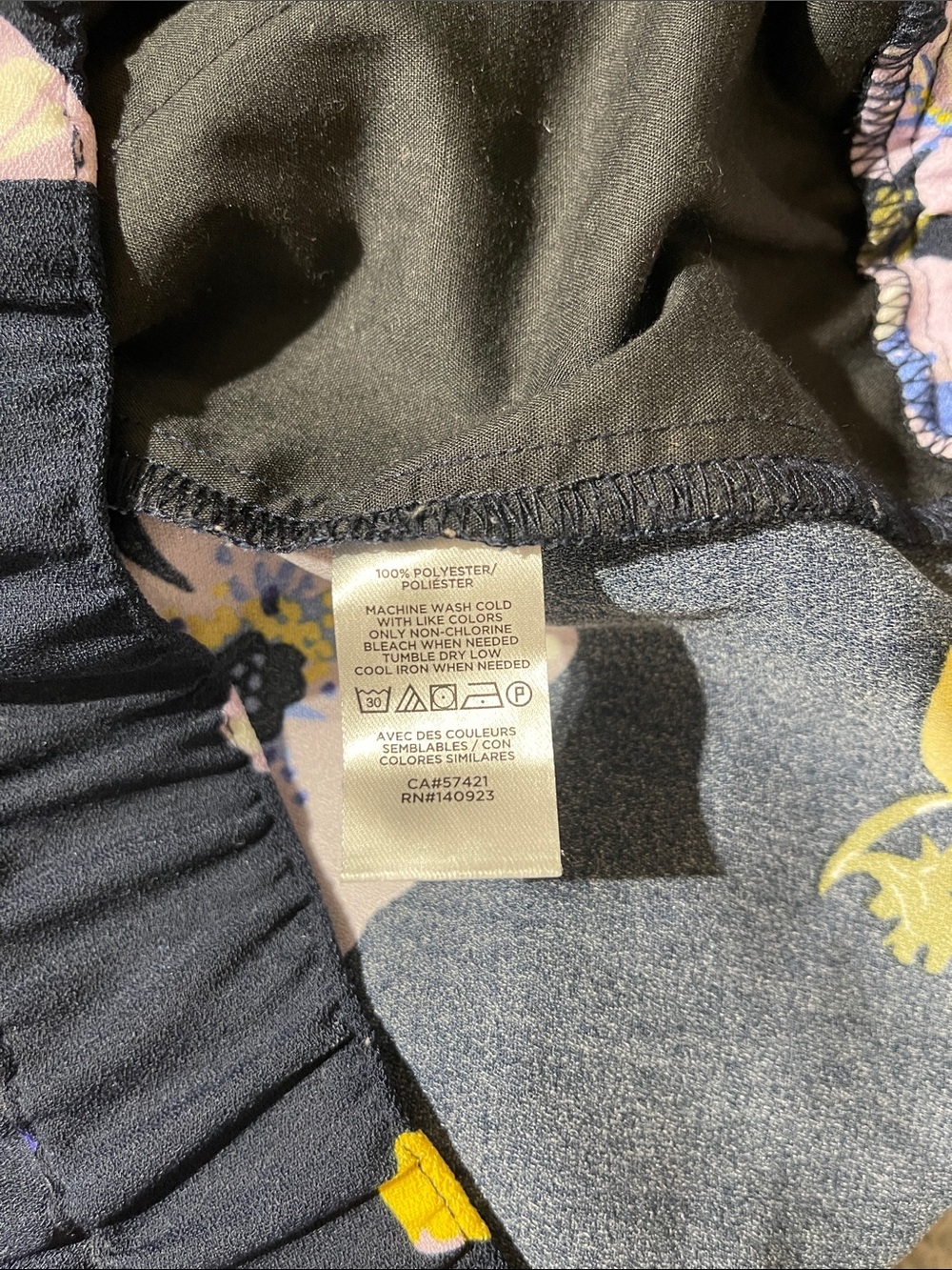 LOFT Outlet Navy Floral Flutter Pants with Yellow & Lavender Blooms - Picture 4 of 5